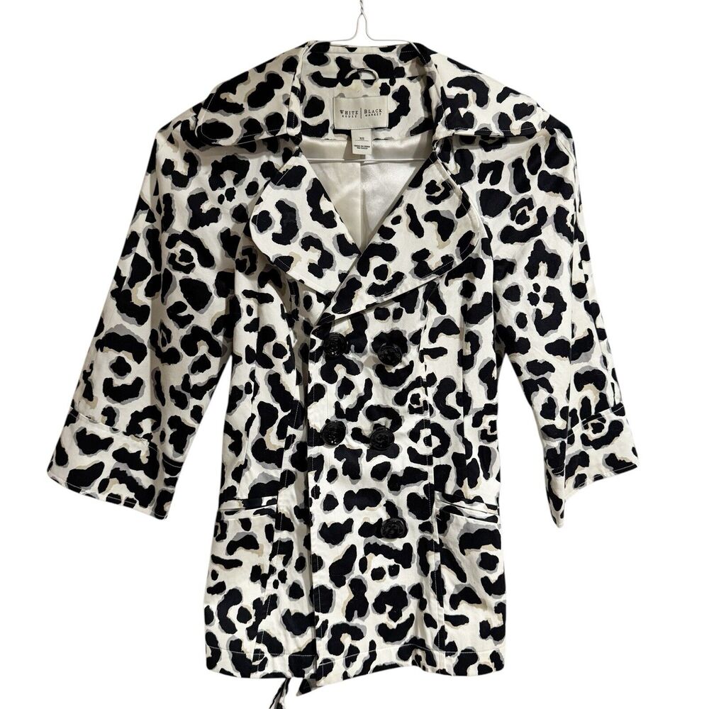 White House Black Market 3/4 sleeve Double Breasted Pea Coat XS‎ Animal Print